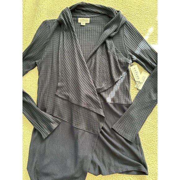 Velvet by Graham & Spencer Bertha Waffle Knit Waterfall Cardigan Navy Size S - Picture 8 of 12